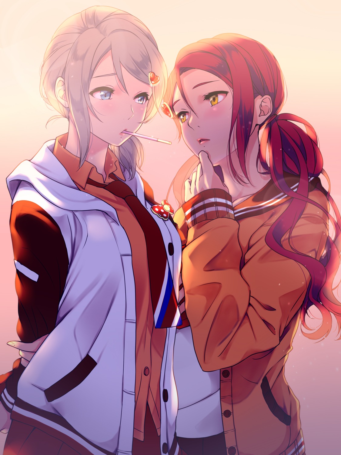 kate_iwana, love_live!_(series), love_live!_sunshine!!, sakurauchi_riko, seifuku, sweater, watanabe_you, yuri