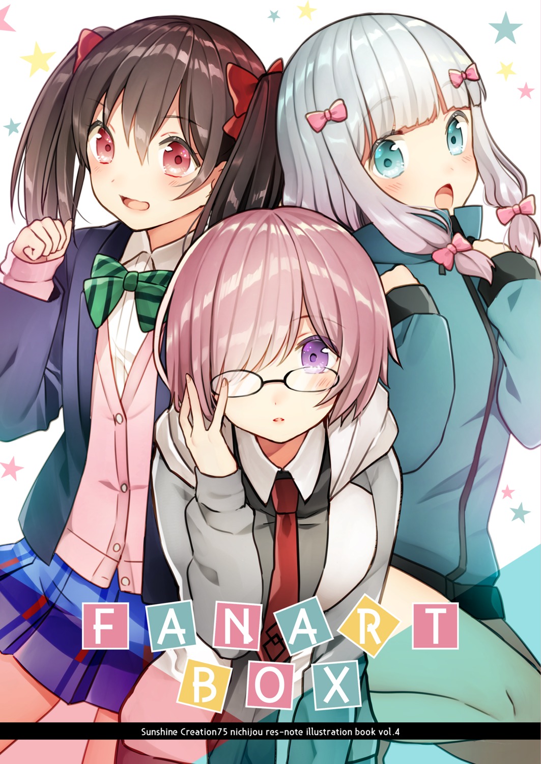 crossover, dress, eromanga-sensei, fate/grand_order, izumi_sagiri, kurata_rine, love_live!, love_live!_(series), mash_kyrielight, megane, seifuku, sweater, yazawa_nico
