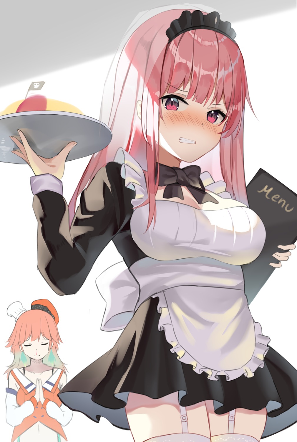 blood, cleavage, hololive, hololive_english, maid, mizuki_ryuu, mori_calliope, stockings