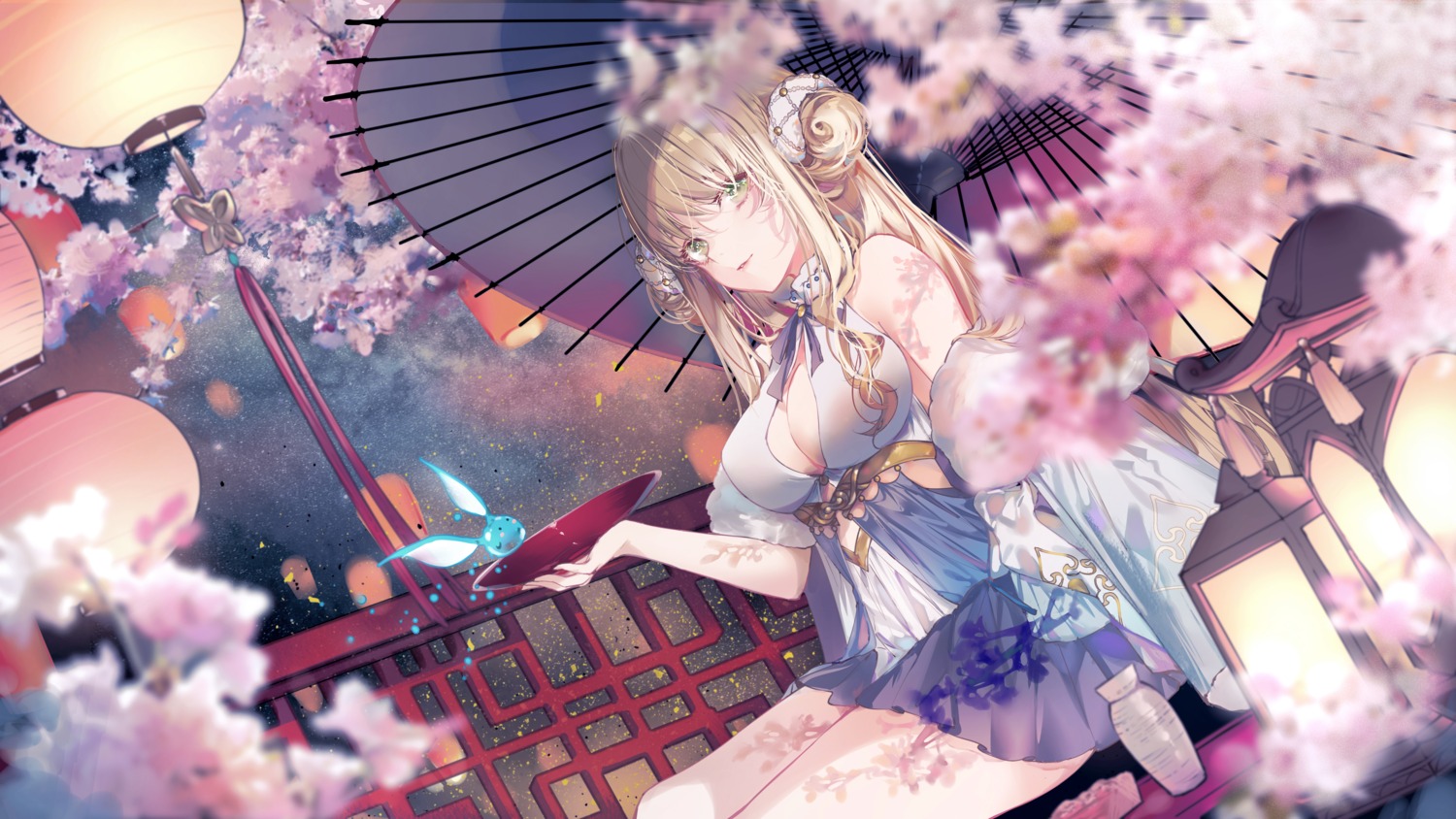 cleavage, houchi_shoujo, kinokohime, no_bra, umbrella
