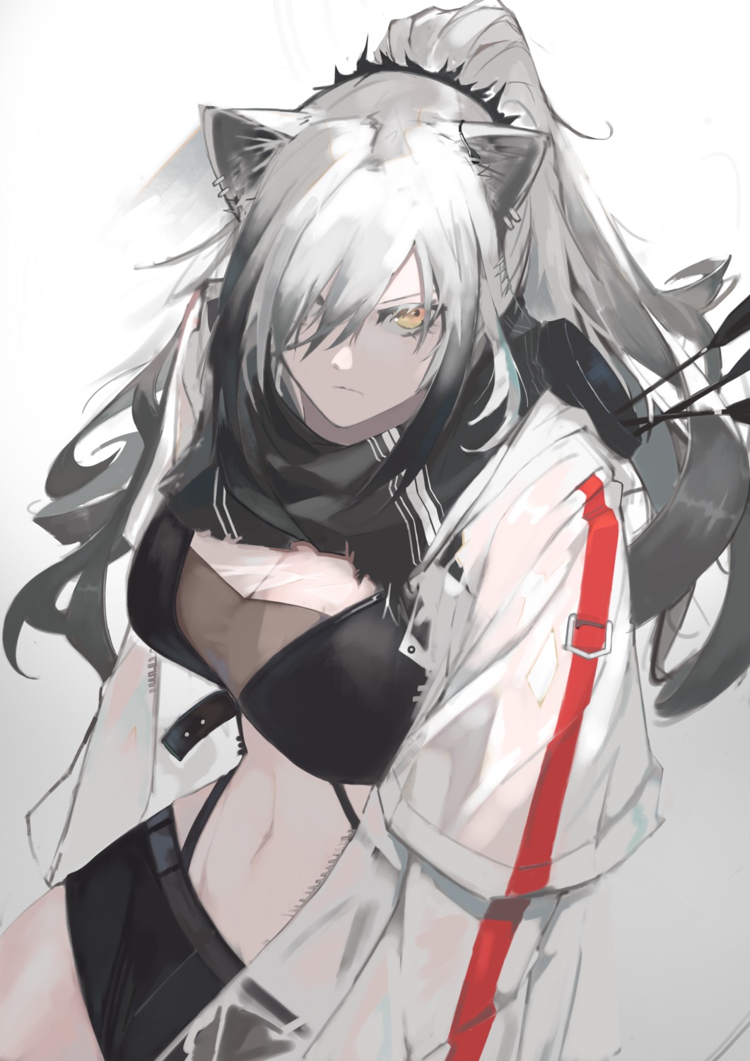 animal_ears, arknights, cleavage, mm30212, schwarz_(arknights), see_through