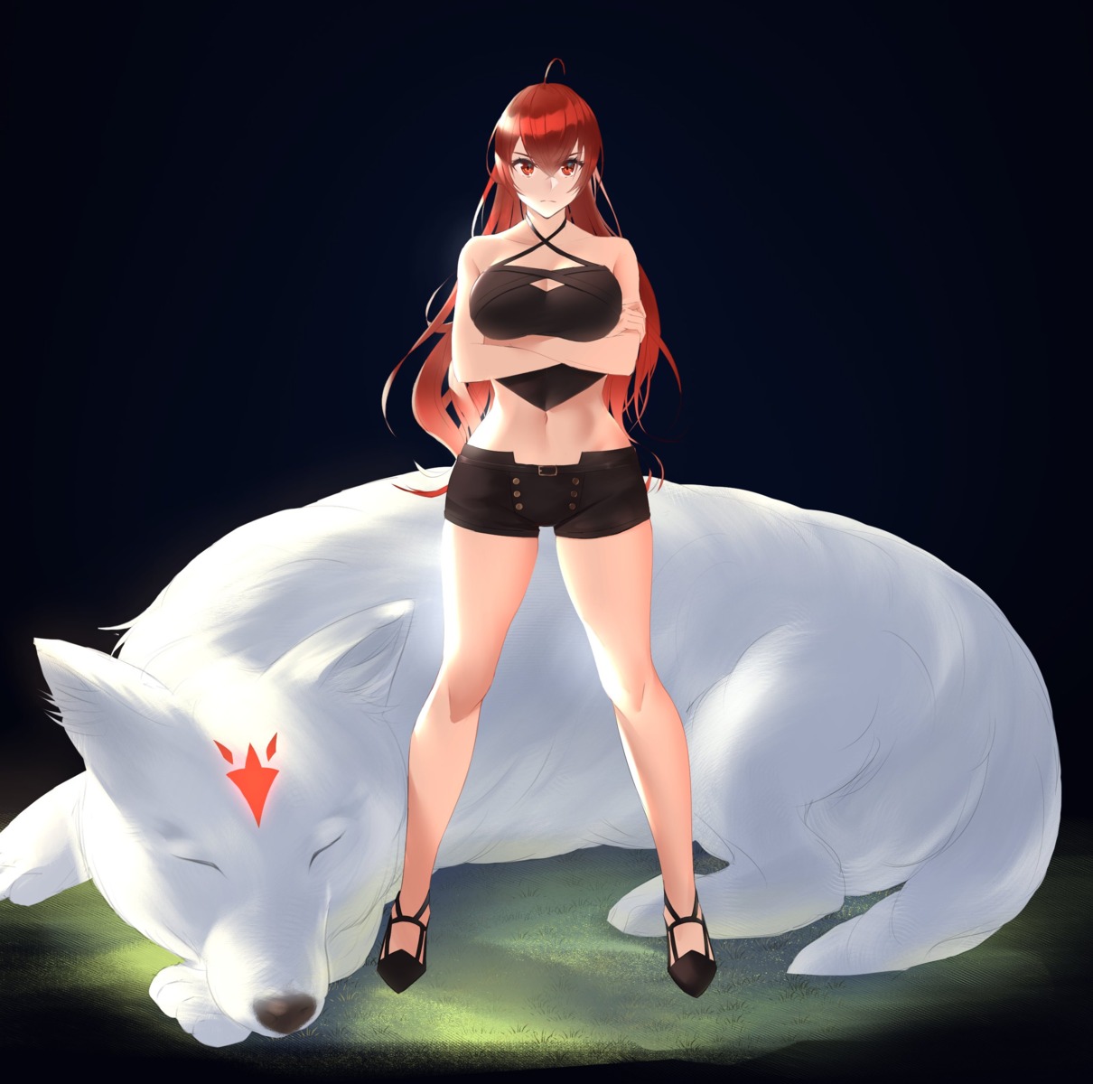 breast_hold, cleavage, eris_boreas_greyrat, mushoku_tensei, no_bra, rausu_(undeadmachine)