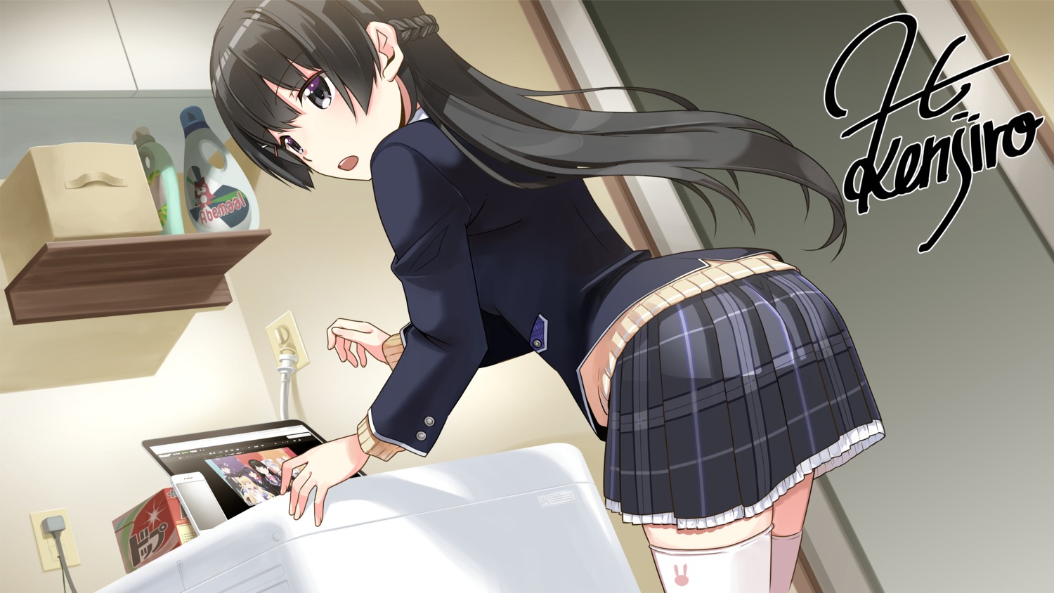 ass, hata_kenjirou, nijisanji, seifuku, sweater, thighhighs, tsukino_mito
