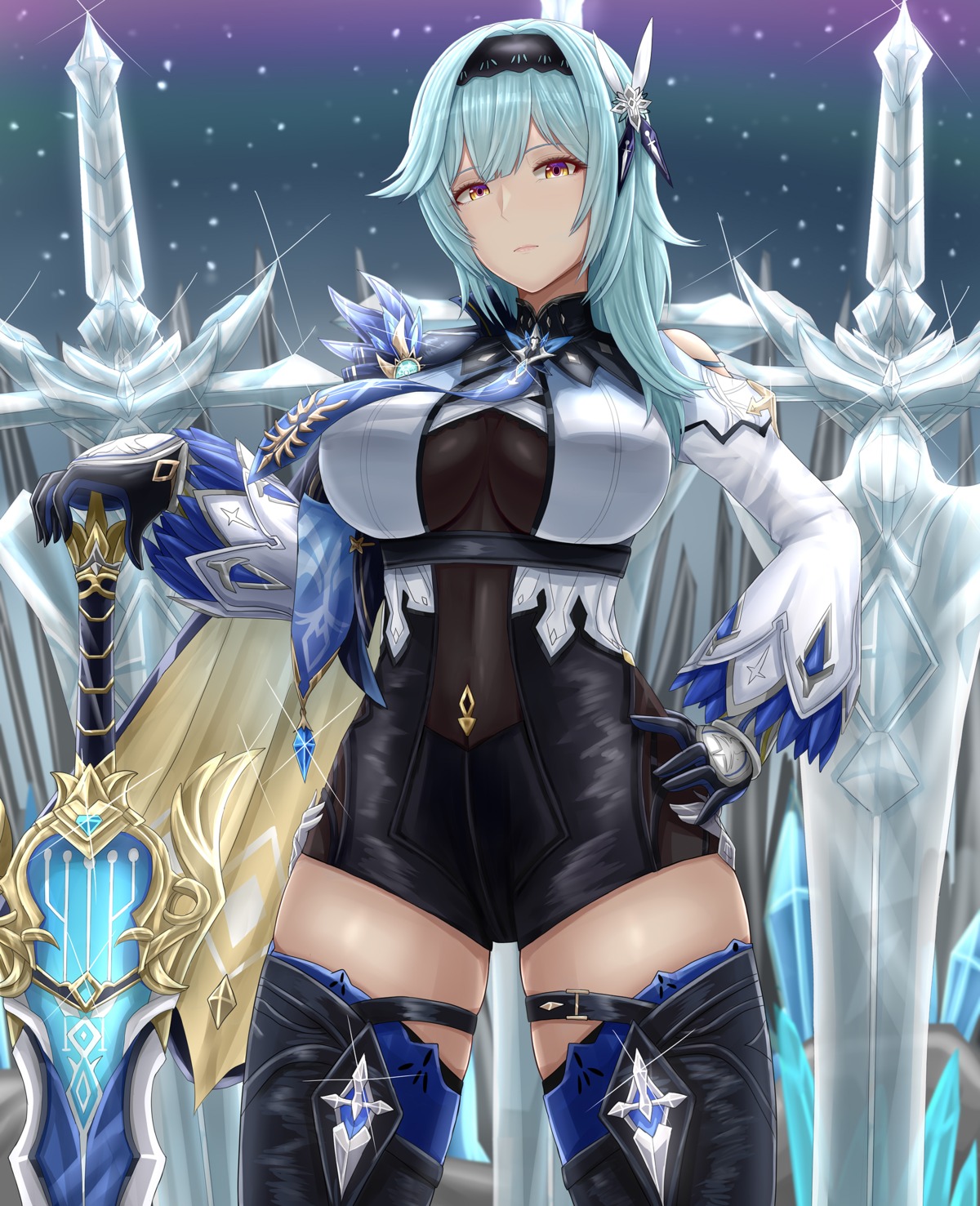 archstreal, eula, genshin_impact, sword, thighhighs