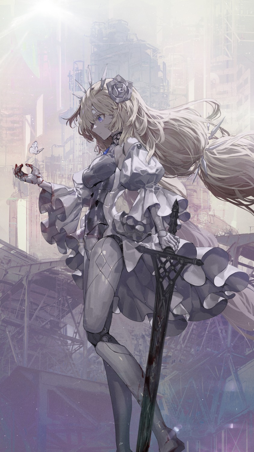 armor, blood, hinayuri, sword