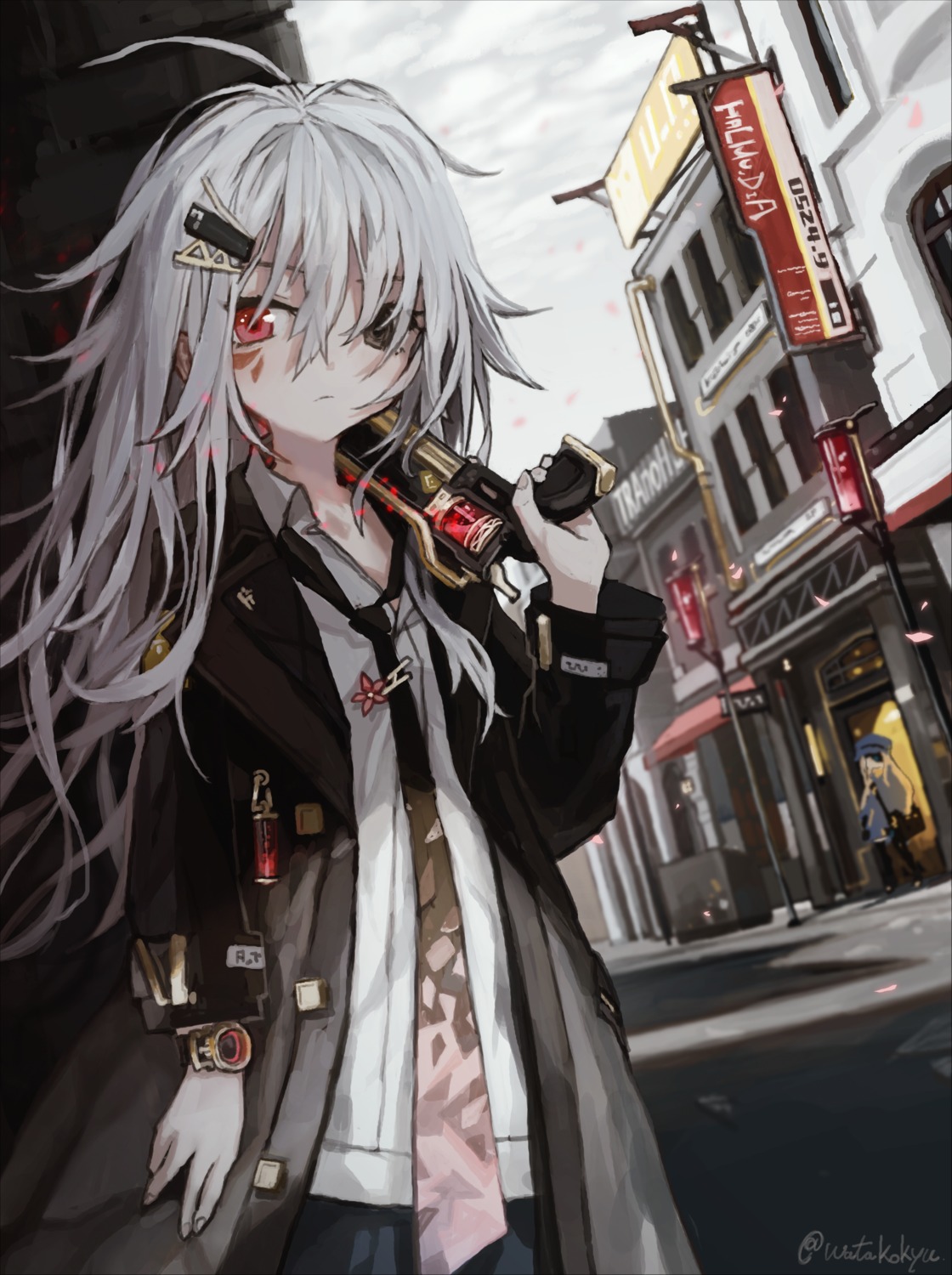 gun, heterochromia, scyze, seifuku