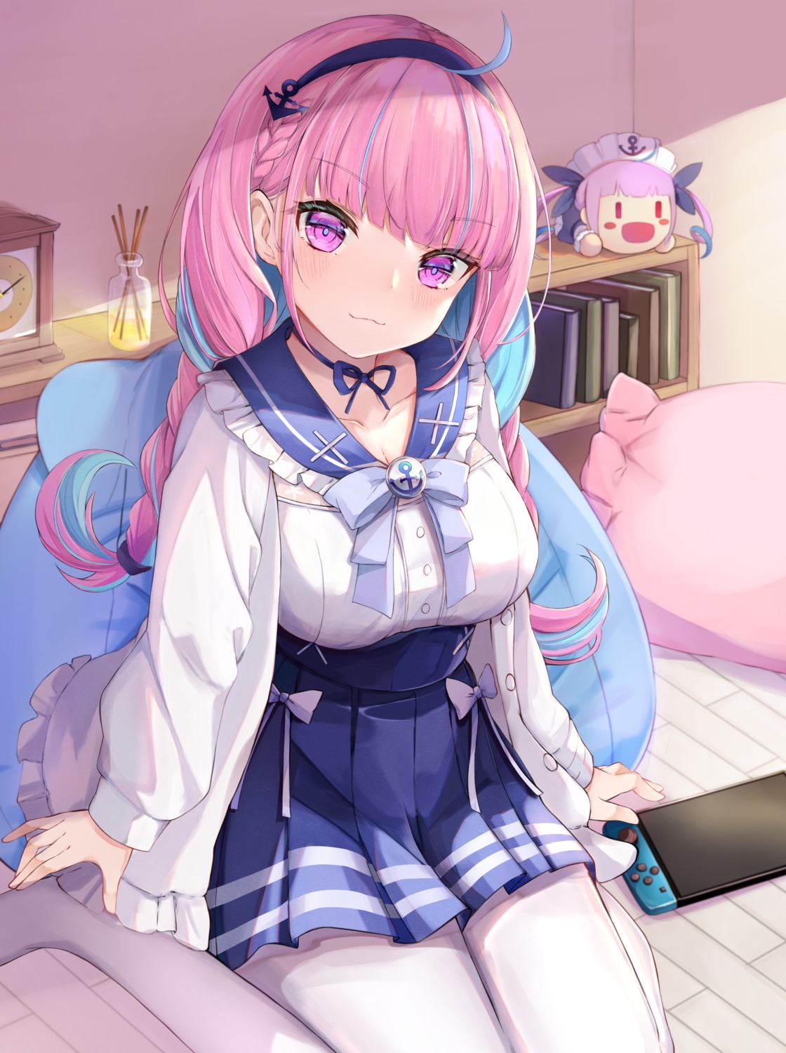 chibi, hololive, kanno_esuto, minato_aqua, pantyhose, seifuku