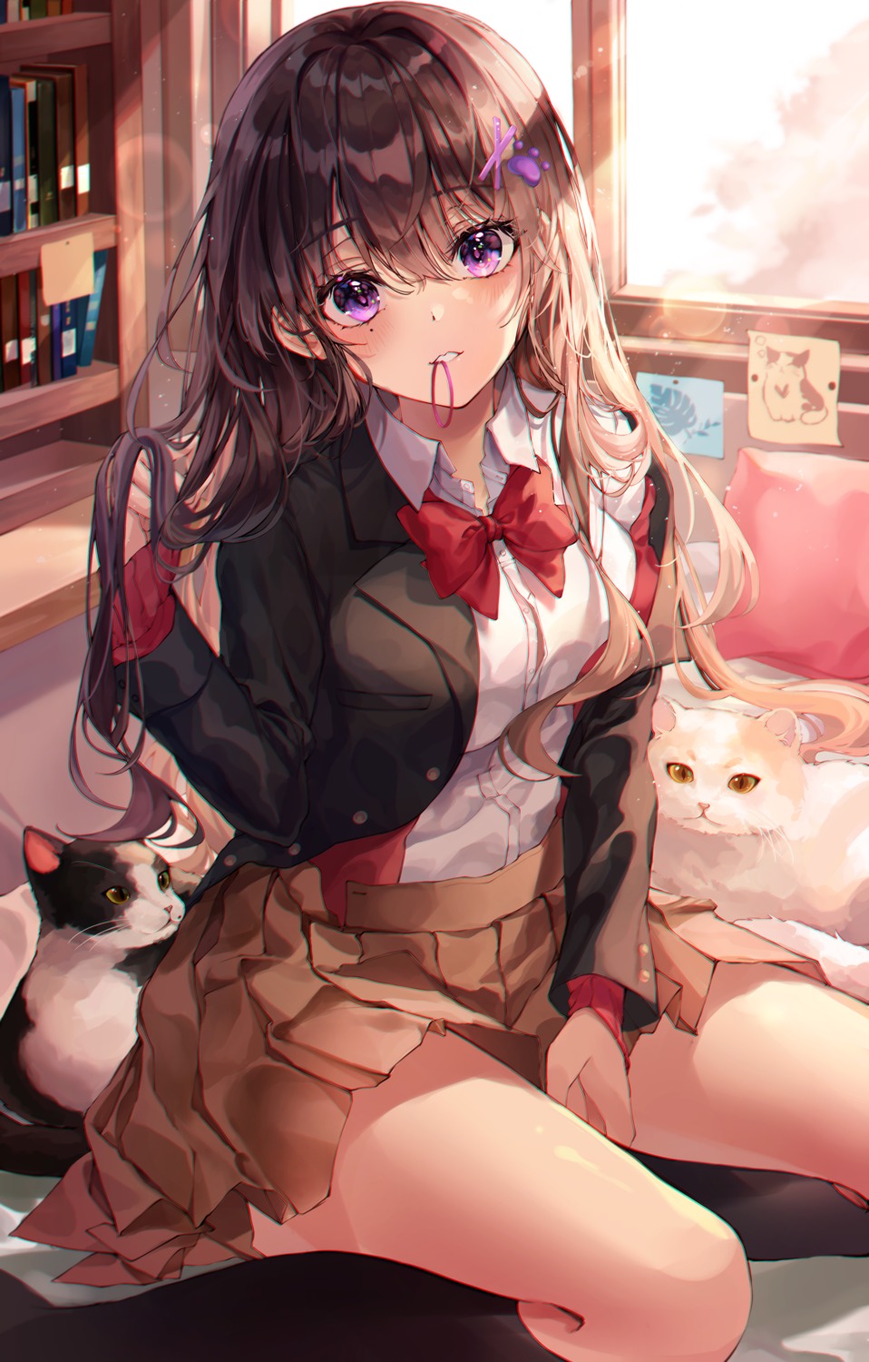 lujang_(fudge), neko, seifuku, skirt_lift