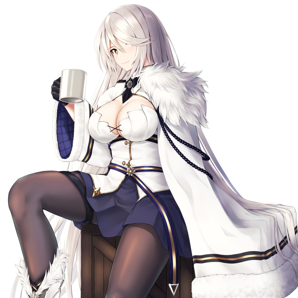 azur_lane, enchuu, garter, kirov_(azur_lane), no_bra, pantyhose, skirt_lift, uniform