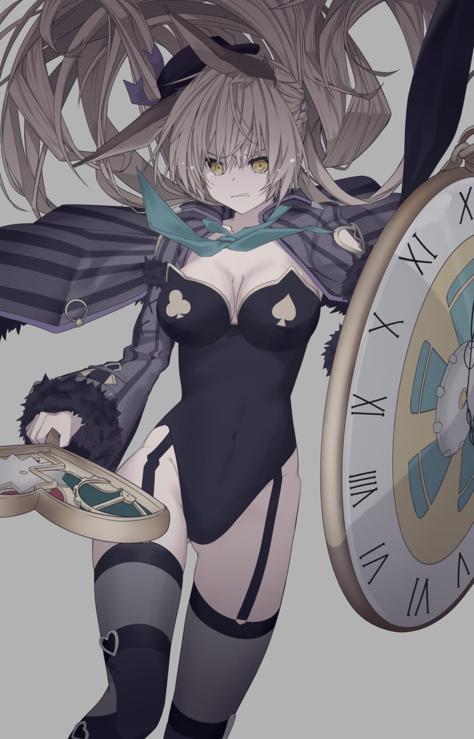 animal_ears, bunny_ears, bunny_girl, grimms_notes, iumi_urura, no_bra, stockings, thighhighs