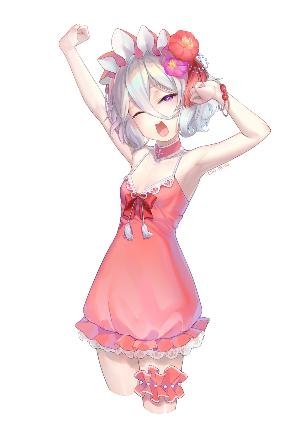 cleavage, clio_(dabingshi_clio_da), dress, garter, kokkoro, no_bra, princess_connect!, princess_connect!_re:dive