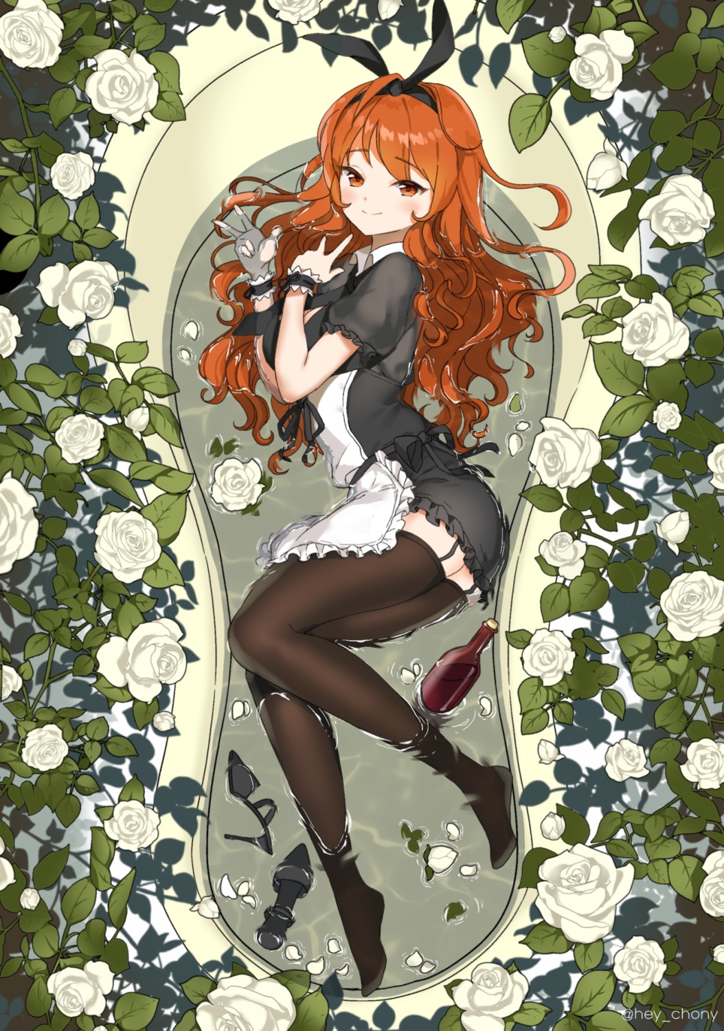 hey_chony, maid, stockings, thighhighs, wet