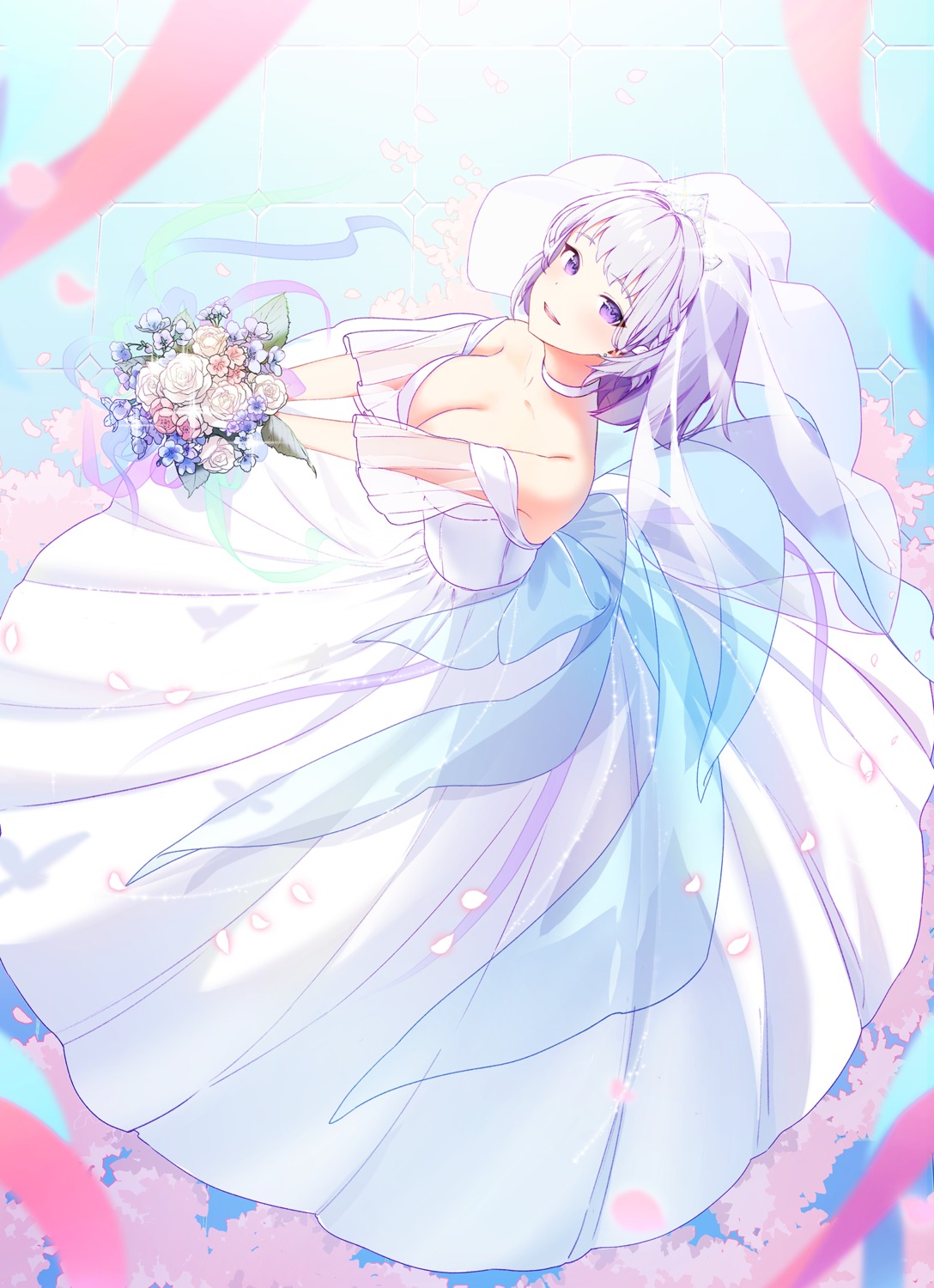 cleavage, dress, hey_chony, no_bra, see_through, wedding_dress