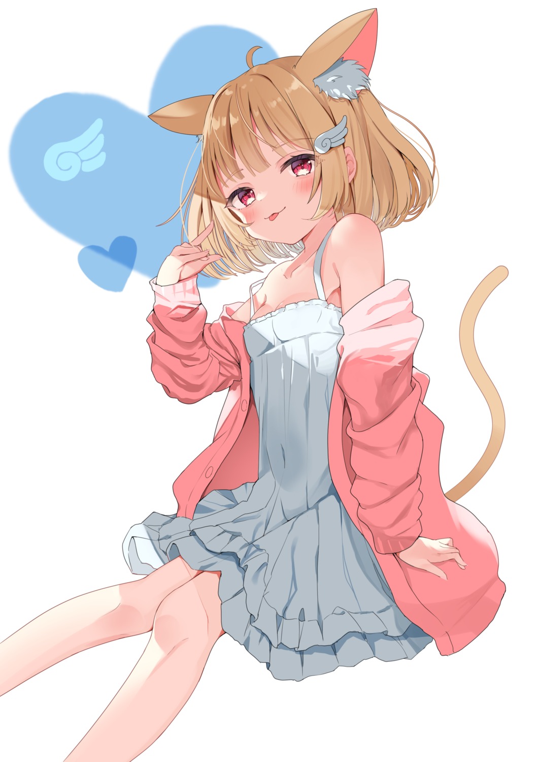agaki_anko, animal_ears, dress, no_bra, summer_dress, sweater, tail