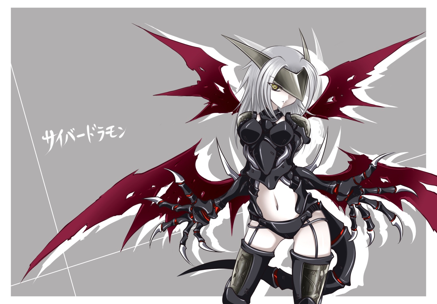 armor, bikini_armor, cyberdramon, digimon, digimon_tamers, genderswap, stockings, tail, thighhighs, wings