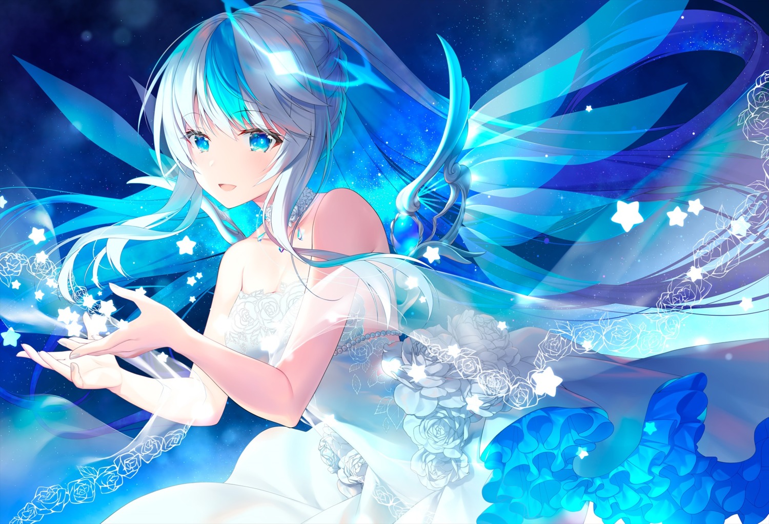 dress, eureka_iris, garter, kagachi_saku, liver_city, see_through, skirt_lift, wings