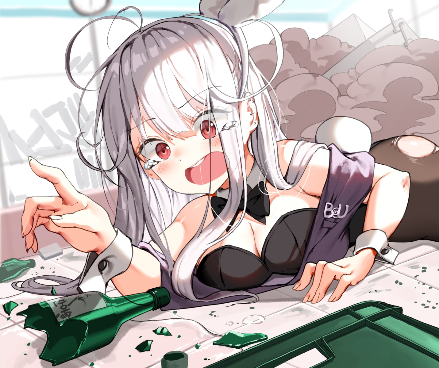 animal_ears, bunny_ears, bunny_girl, cleavage, dduck_kong, pantyhose, tail, torn_clothes