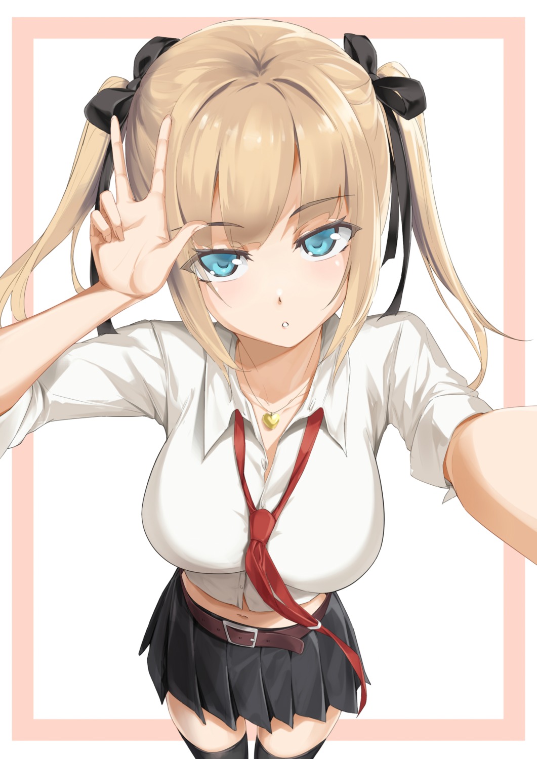 bitterpain, open_shirt, seifuku, selfie, thighhighs