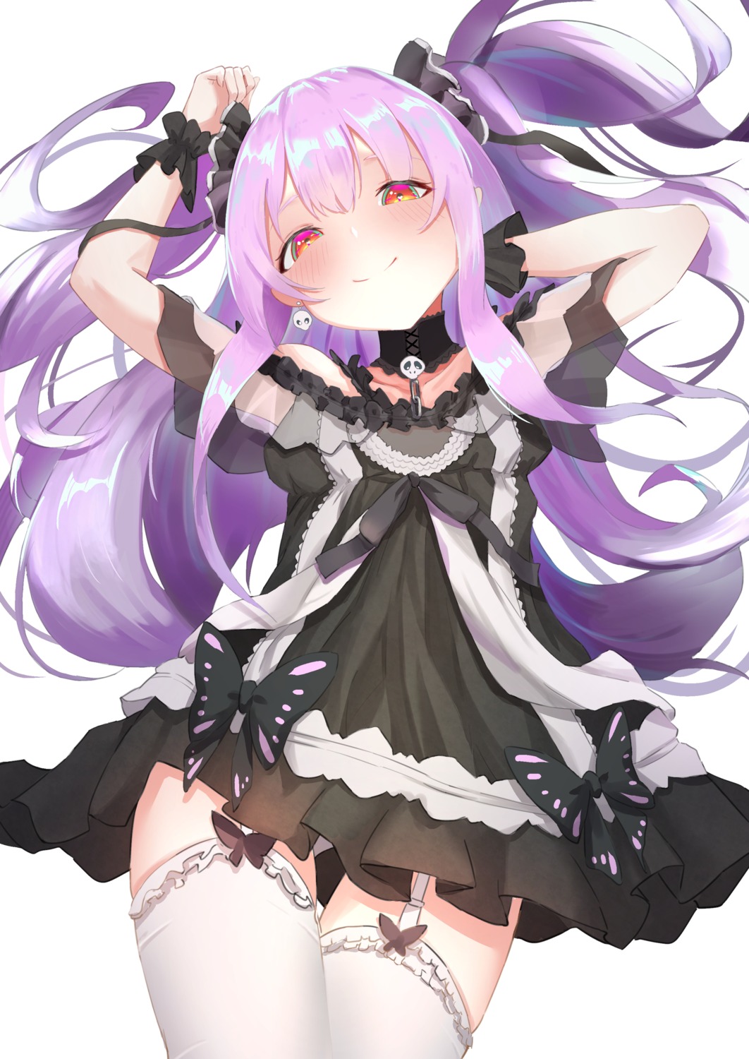 dress, gothic_lolita, hololive, lolita_fashion, skirt_lift, stockings, thighhighs, uruha_rushia, yakurope-moko