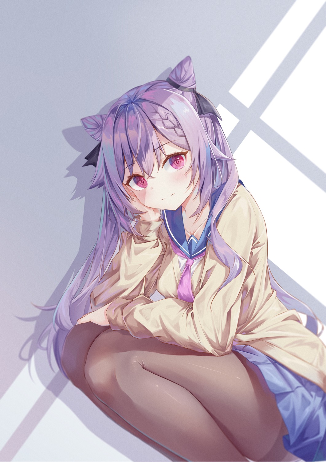 genshin_impact, keqing, pai_daxing, pantyhose, seifuku, skirt_lift, sweater