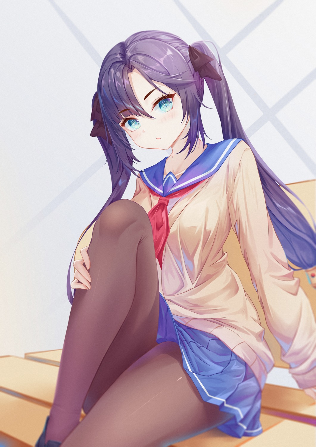 genshin_impact, mona_megistus, pai_daxing, pantyhose, seifuku, skirt_lift, sweater