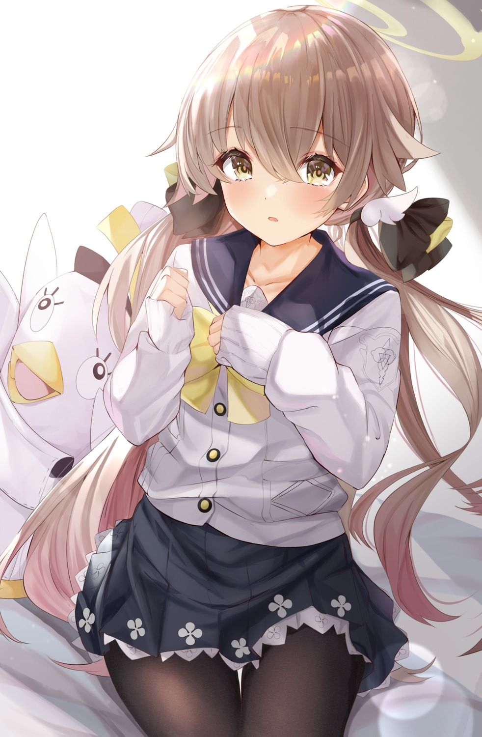 ajitani_hifumi, blue_archive, halo, pantyhose, seifuku, skirt_lift, sweater, tsukasa