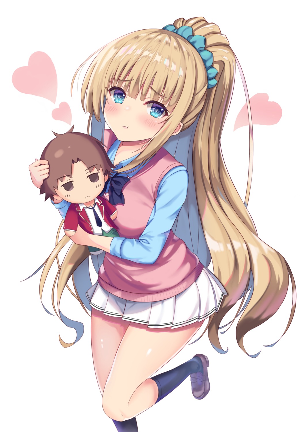 chibi, kaneki_yushi, karuizawa_kei, seifuku, sweater, youkoso_jitsuryoku_shijou_shugi_no_kyoushitsu_e