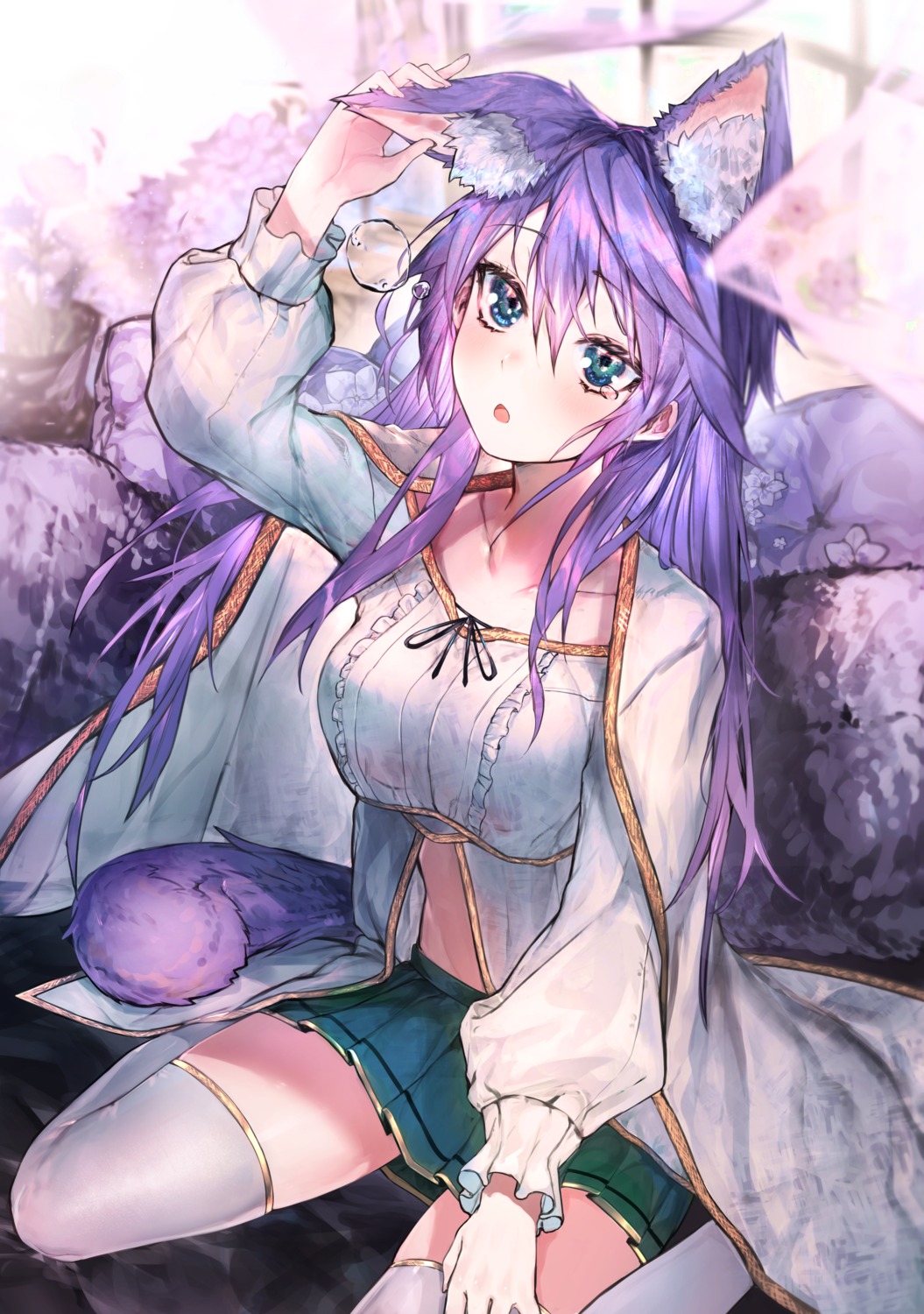 animal_ears, flower_knight_girl, hiiragi_mikoto, tail, thighhighs