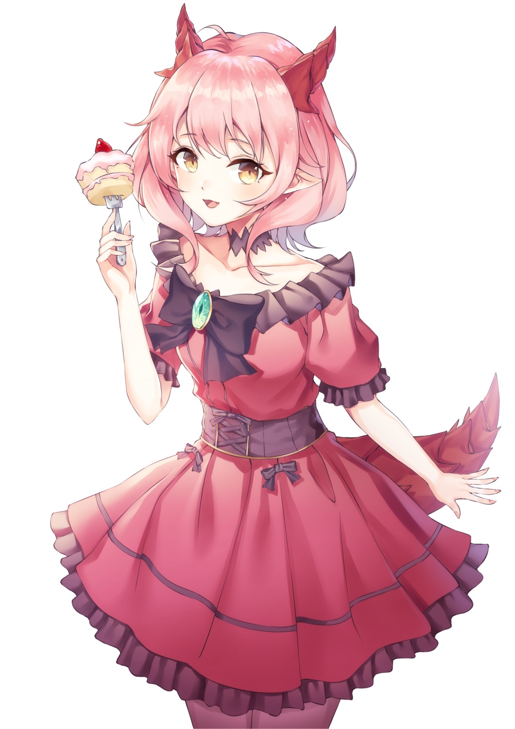 ddugi, dress, hanako_(kemono_michi), hataage!_kemono_michi, horns, monster_girl, pointy_ears, tail