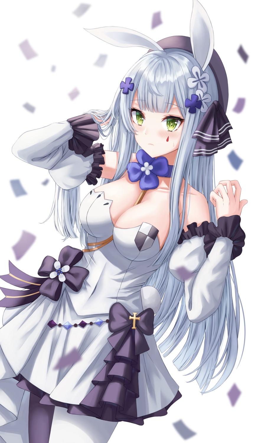 animal_ears, bunny_ears, cleavage, daisy_cutter, dress, girls_frontline, hk416_(girls_frontline), no_bra