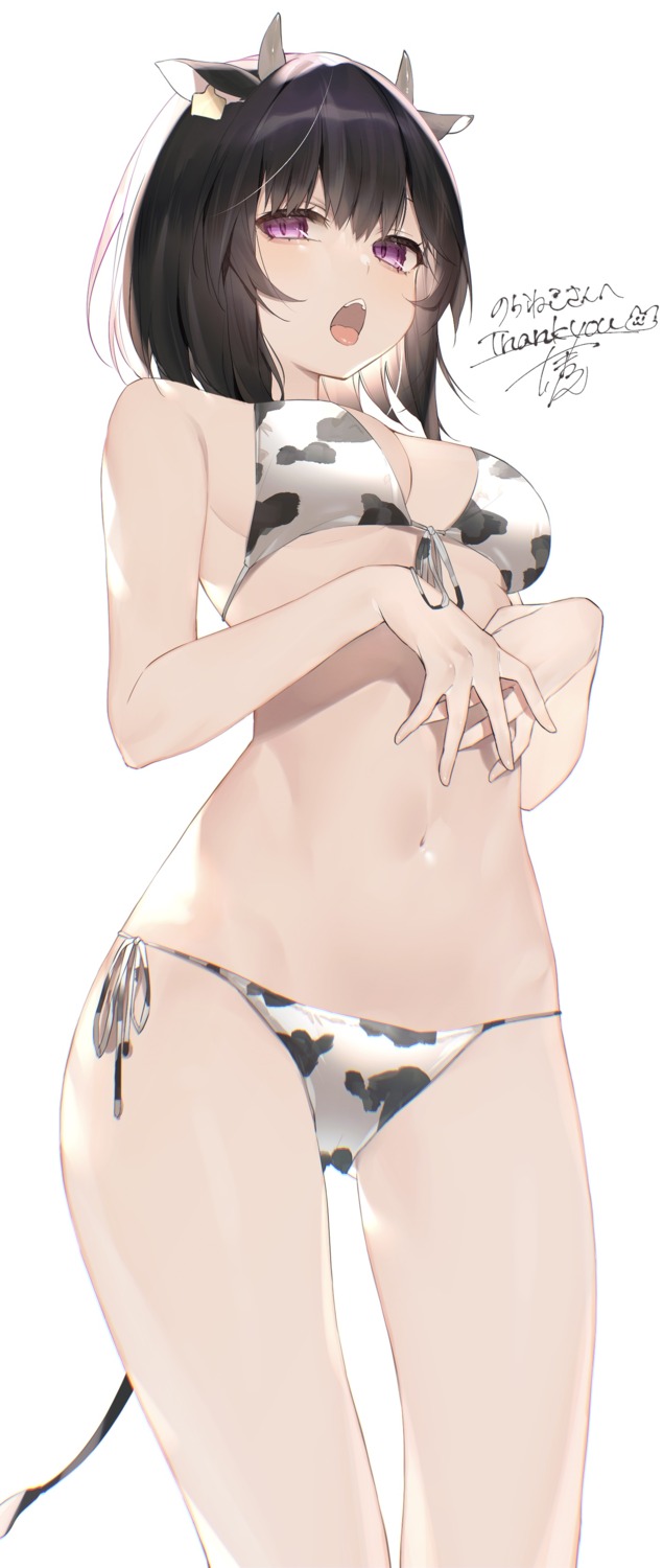 animal_ears, bikini, horns, swimsuits, tail, tamafurin