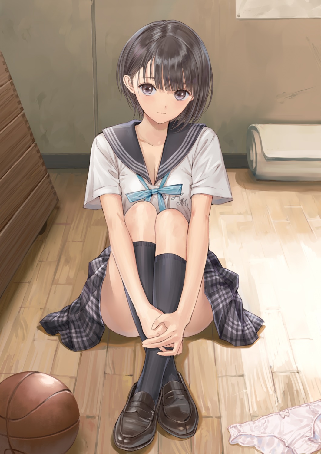 basketball, blue_reflection, cleavage, kishida_mel, seifuku, shirai_hinako, skirt_lift