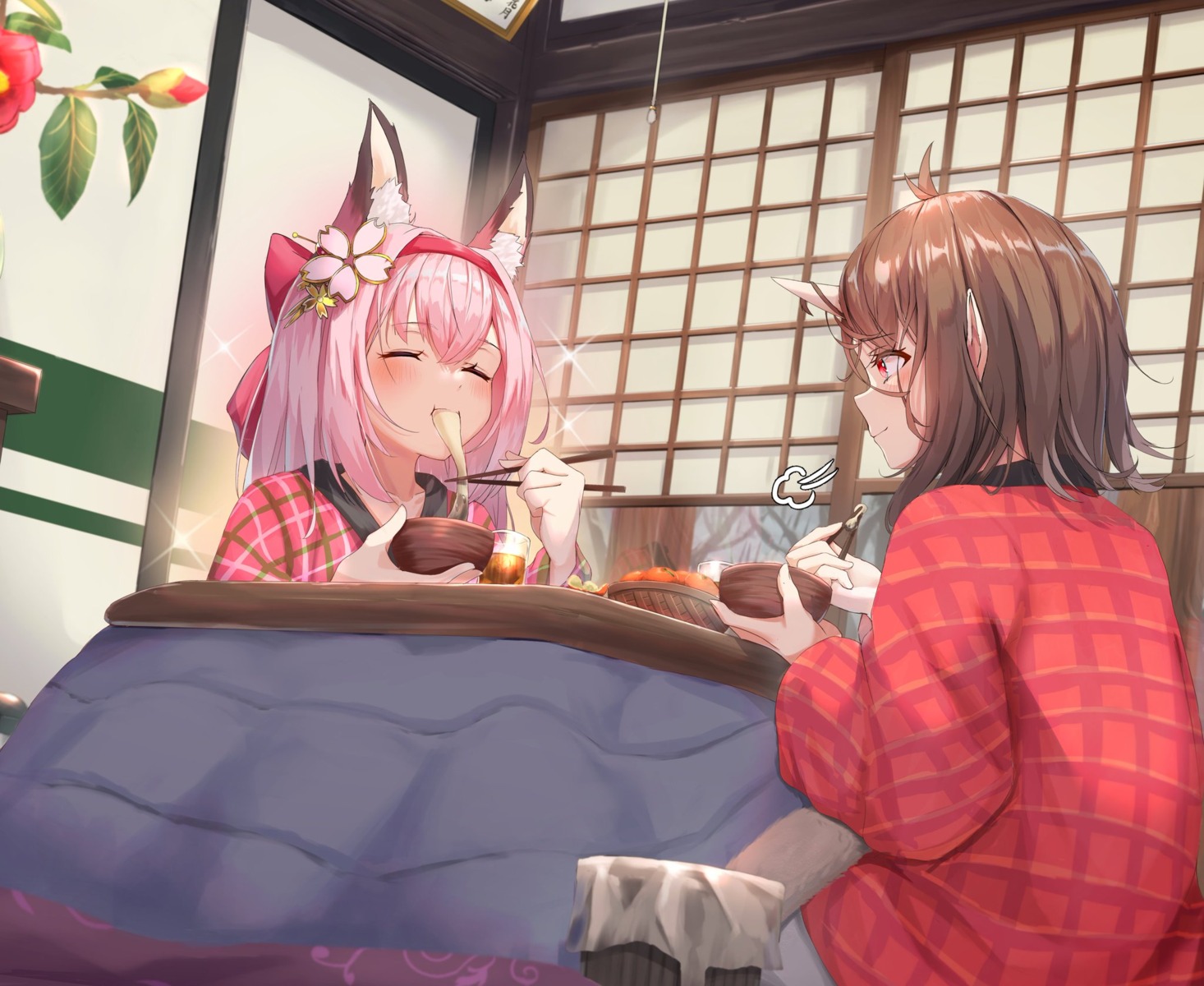 animal_ears, azur_lane, hanazuki_(azur_lane), horns, japanese_clothes, mogami_(azur_lane), nose_(oekaki1825), pointy_ears