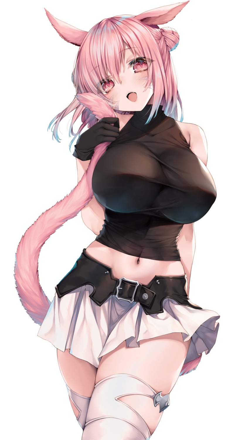 animal_ears, final_fantasy, himegi_you, miqo'te, nekomimi, skirt_lift, tail, thighhighs