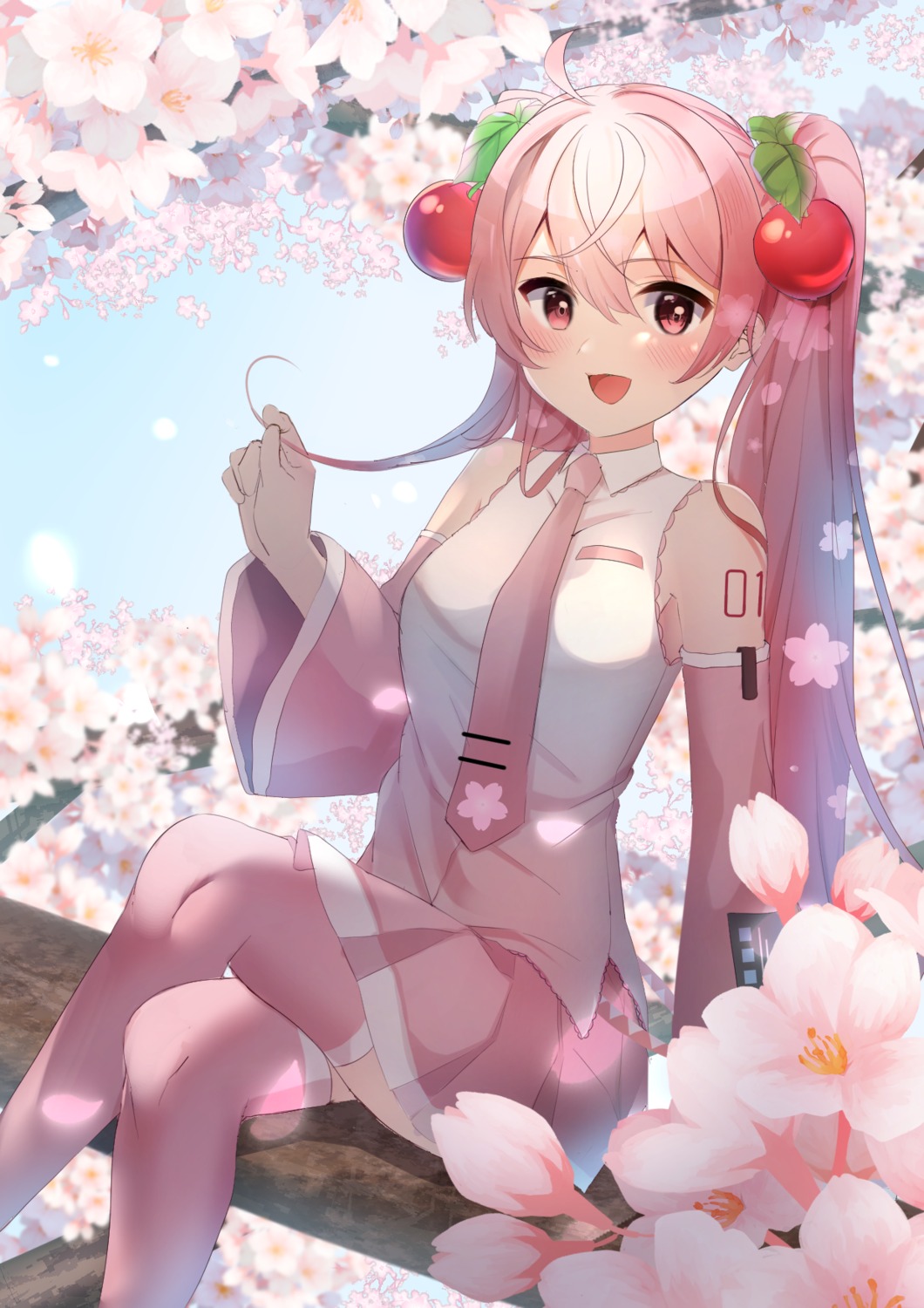 hatsune_miku, maimaiko, sakura_miku, skirt_lift, tattoo, thighhighs, vocaloid