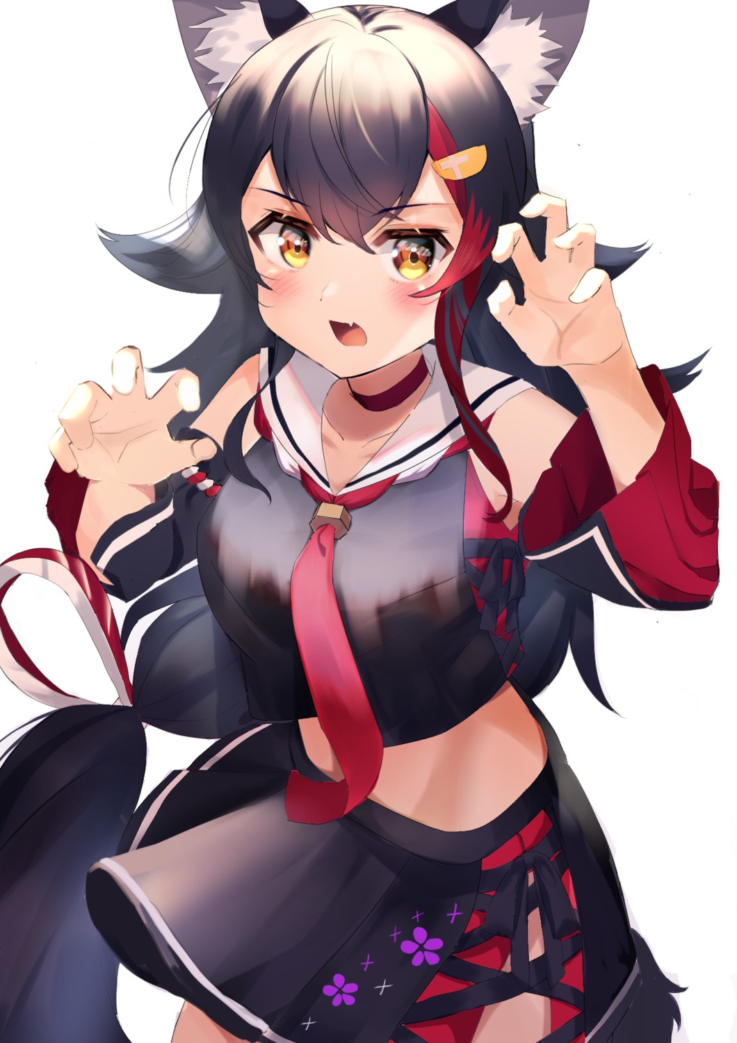 animal_ears, hololive, hololive_gamers, maimaiko, ookami_mio, seifuku, skirt_lift