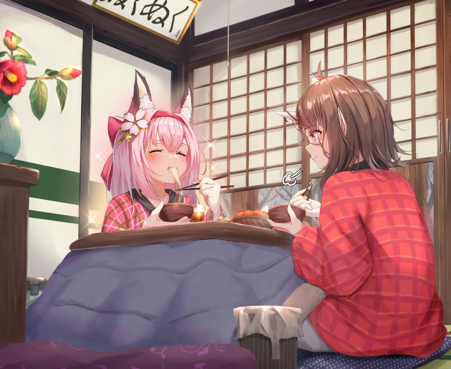 animal_ears, artist_revision, azur_lane, hanazuki_(azur_lane), horns, japanese_clothes, mogami_(azur_lane), nose_(oekaki1825), pointy_ears