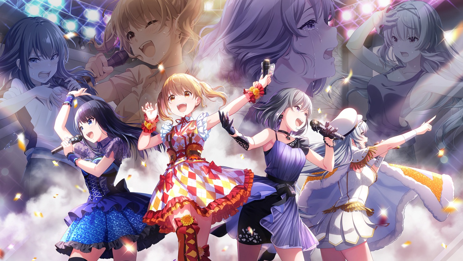 dress, idoly_pride, kanzaki_rio, kawasaki_sakura, nagase_kotono, skirt_lift, tagme, tendou_rui