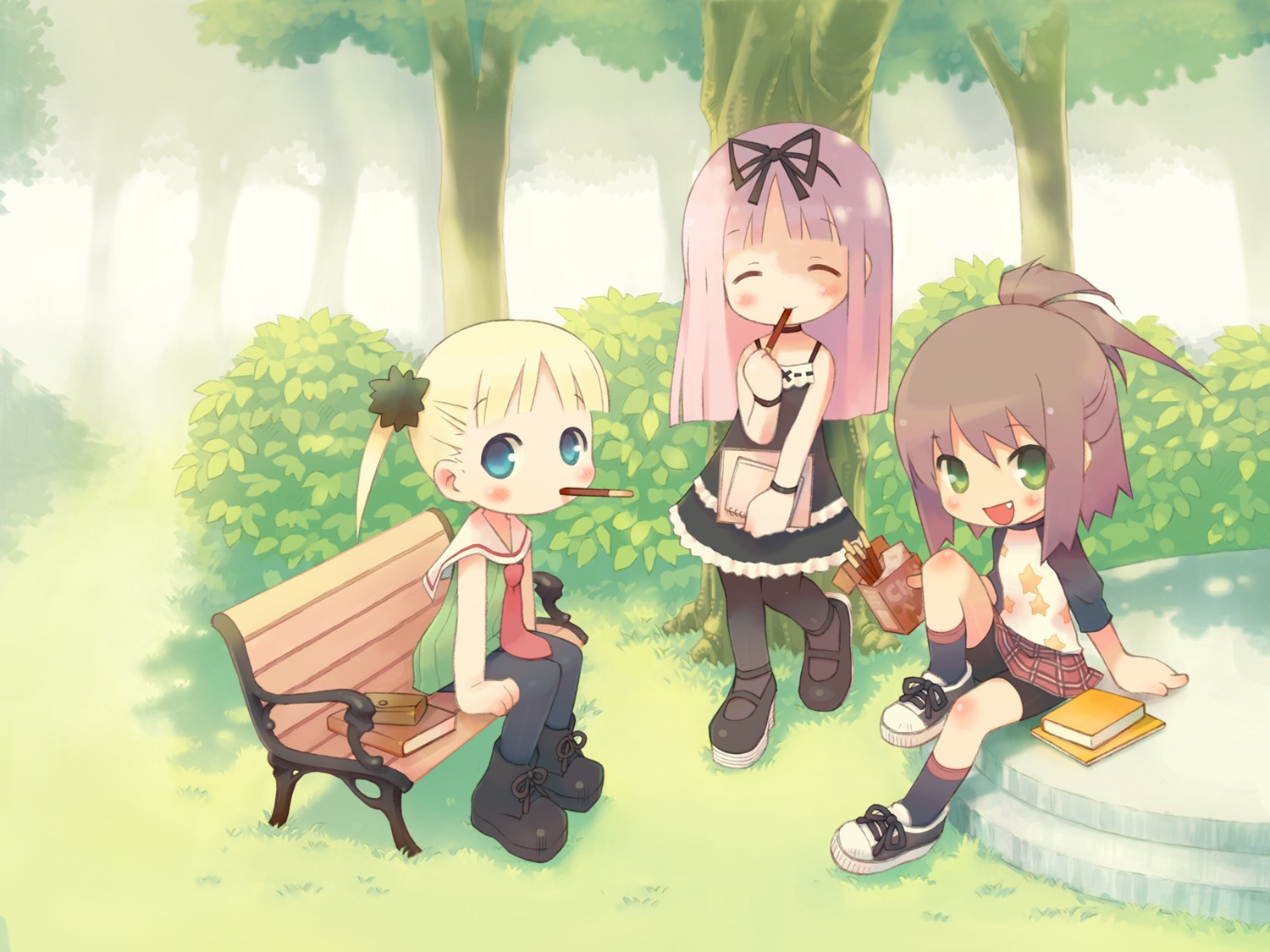 cuffs, garden, gayarou, himemiya_ruri, hoshino_erika, suzumura_azami, wallpaper
