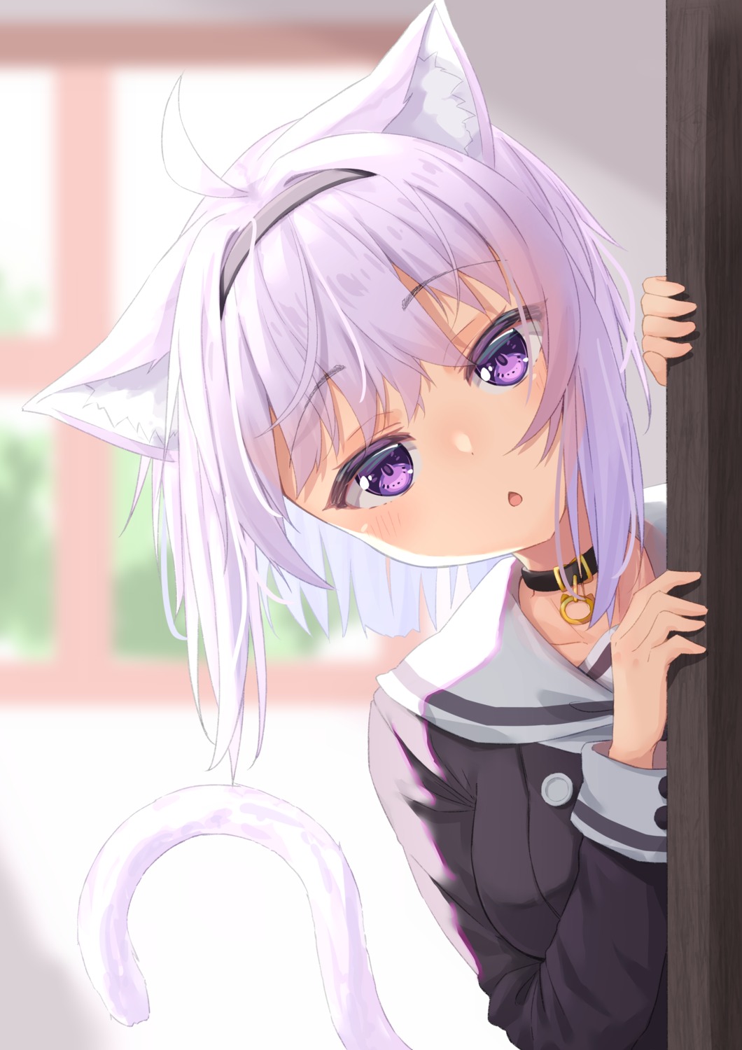 animal_ears, hololive, hololive_gamers, nekomata_okayu, nekomimi, seifuku, starkamisan, tail