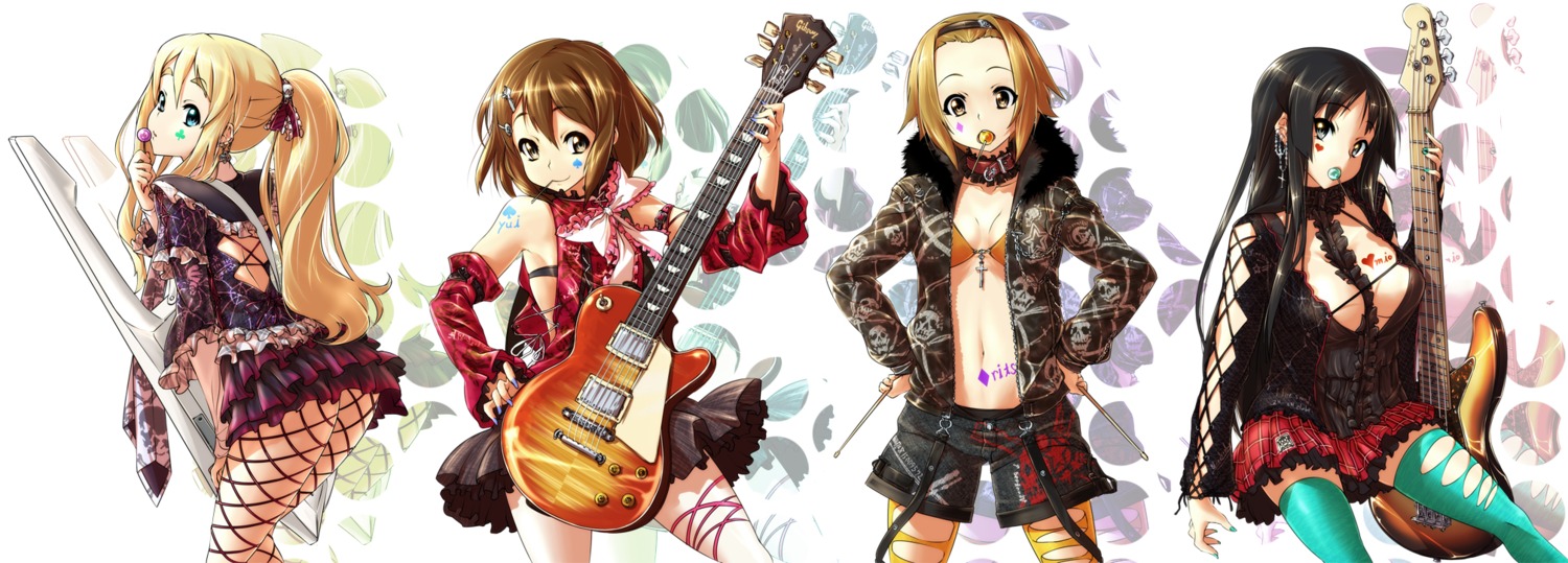 akiyama_mio, cleavage, dress, hirasawa_yui, k-on!, kotobuki_tsumugi, nekomamire, pantyhose