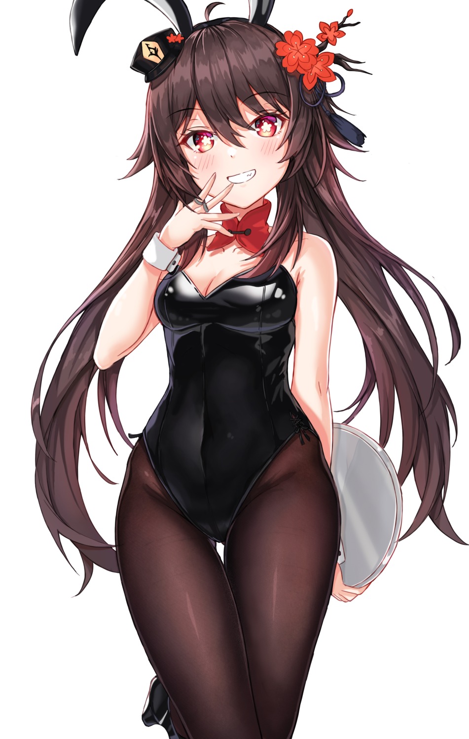 animal_ears, bunny_ears, bunny_girl, cleavage, genshin_impact, hu_tao, neon_(hhs9444), pantyhose