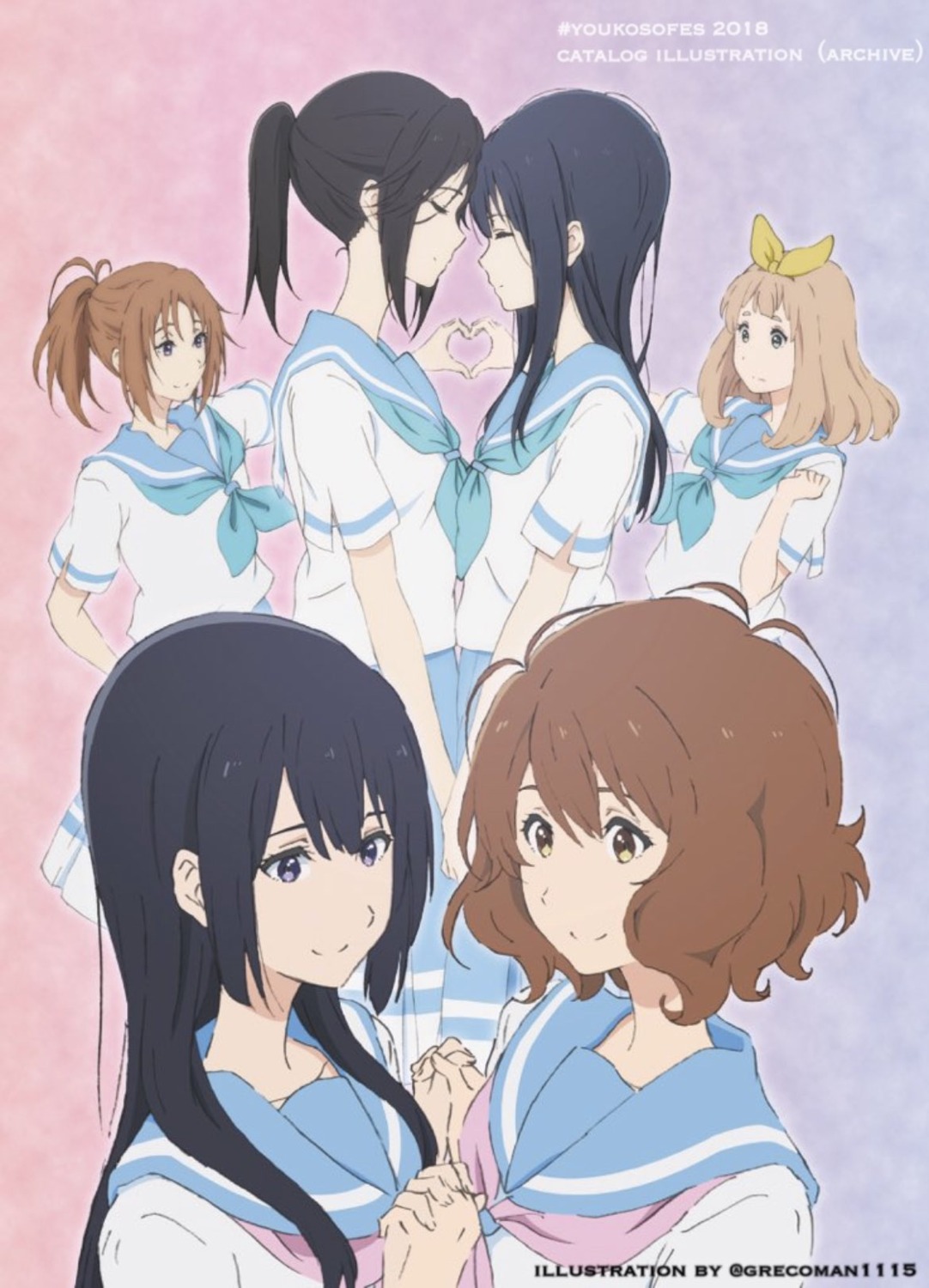 greco, hibike!_euphonium, kasaki_nozomi, kousaka_reina, liz_to_aoi_tori, nakagawa_natsuki, oumae_kumiko, seifuku