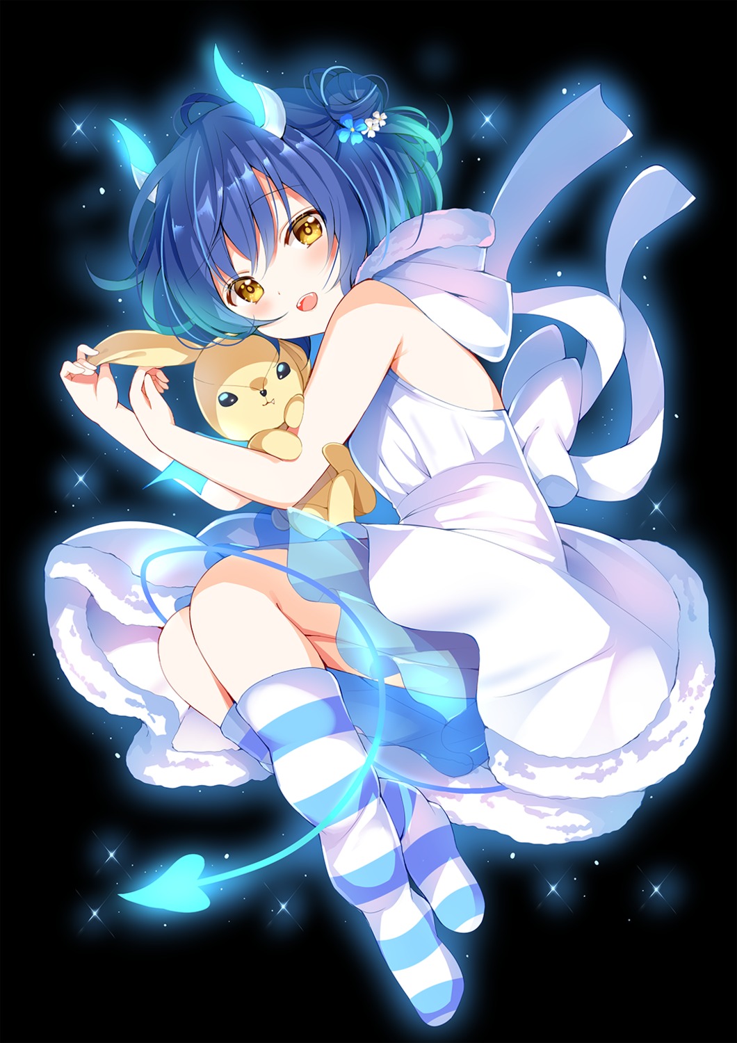 dress, gochuumon_wa_usagi_desu_ka?, horns, jouga_maya, koi, no_bra, skirt_lift, tail
