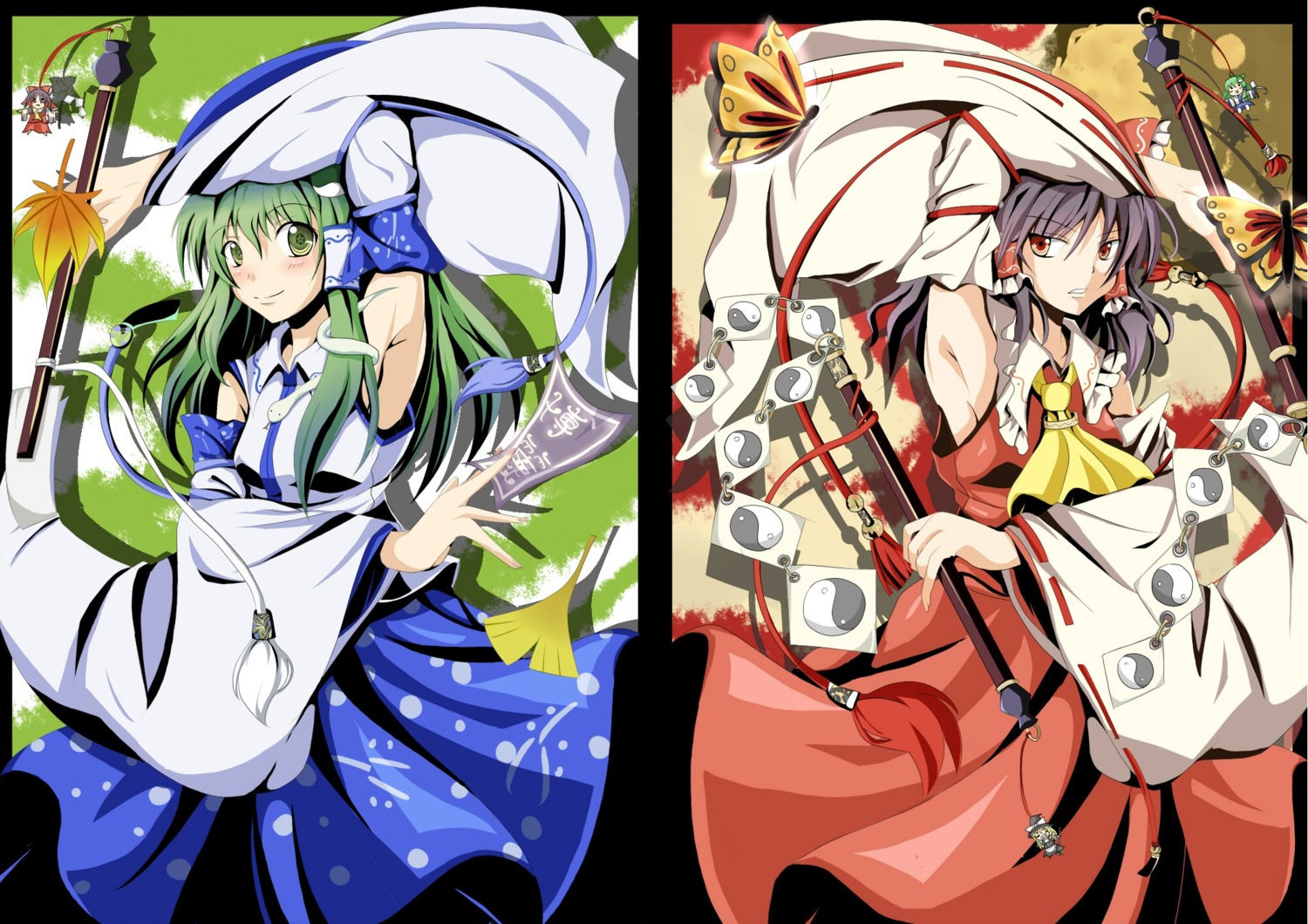 hakurei_reimu, kochiya_sanae, sinosino, touhou