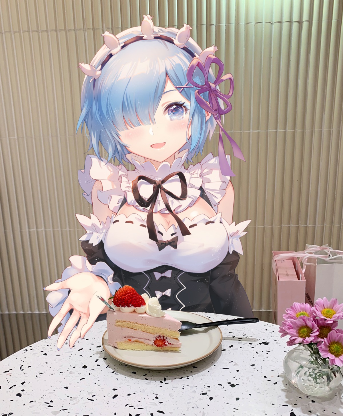 cleavage, maid, photo, re:zero_kara_hajimeru_isekai_seikatsu, rem_(re_zero), shangguan_feiying