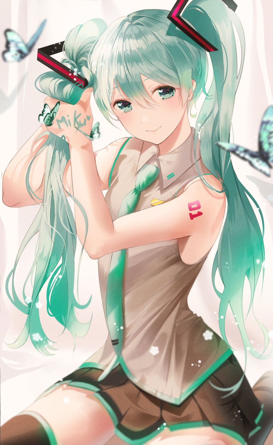 hatsune_miku, isobe47, tattoo, thighhighs, vocaloid