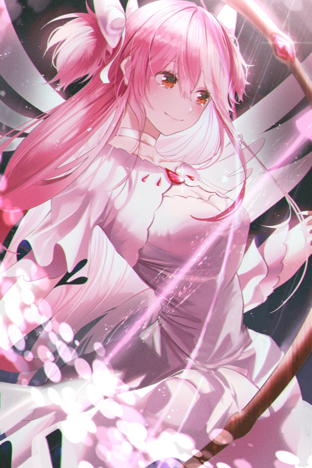 cleavage, dress, isobe47, kaname_madoka, mahou_shoujo_madoka_magica, ultimate_madoka, weapon, wings