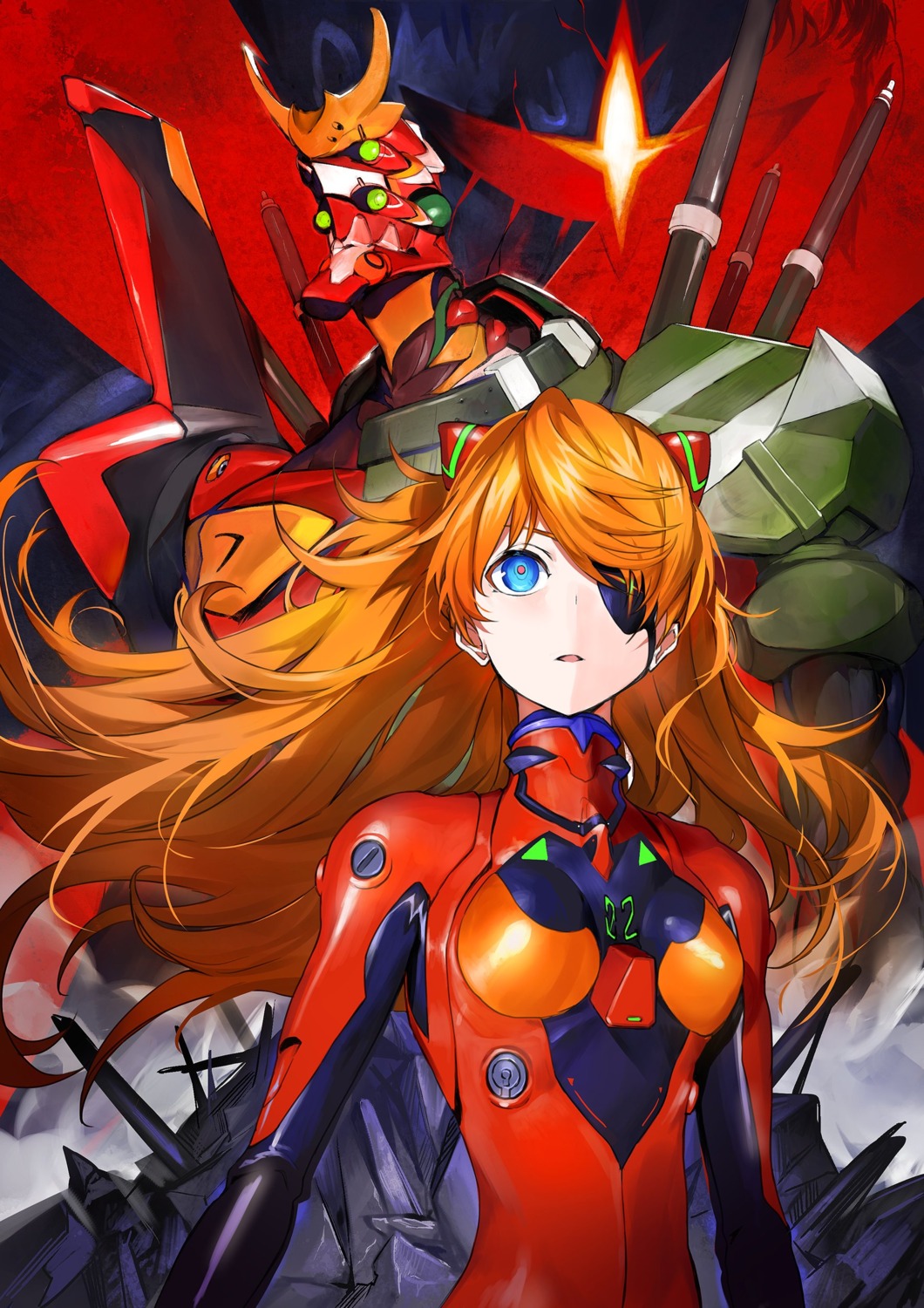 bodysuit, eyepatch, mecha, neon_genesis_evangelion, panko_(drive_co), souryuu_asuka_langley