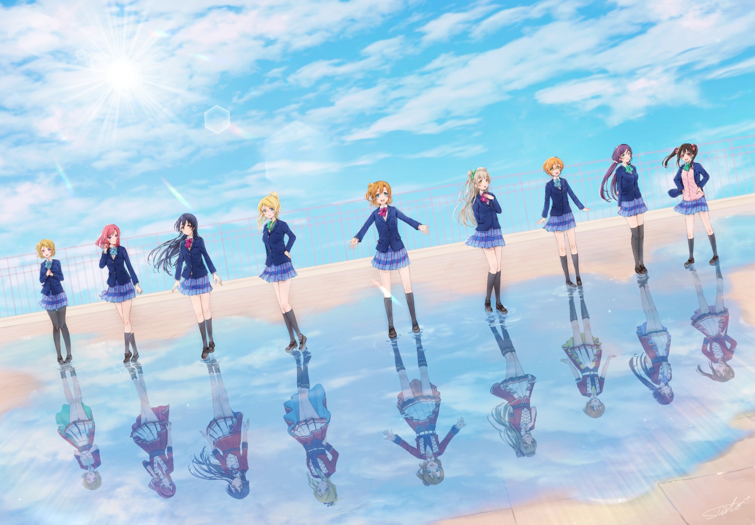 ayase_eli, hoshizora_rin, koizumi_hanayo, kousaka_honoka, love_live!, love_live!_(series), minami_kotori, nishikino_maki, pantyhose, seifuku, sonoda_umi, suito, sweater, thighhighs, toujou_nozomi, yazawa_nico